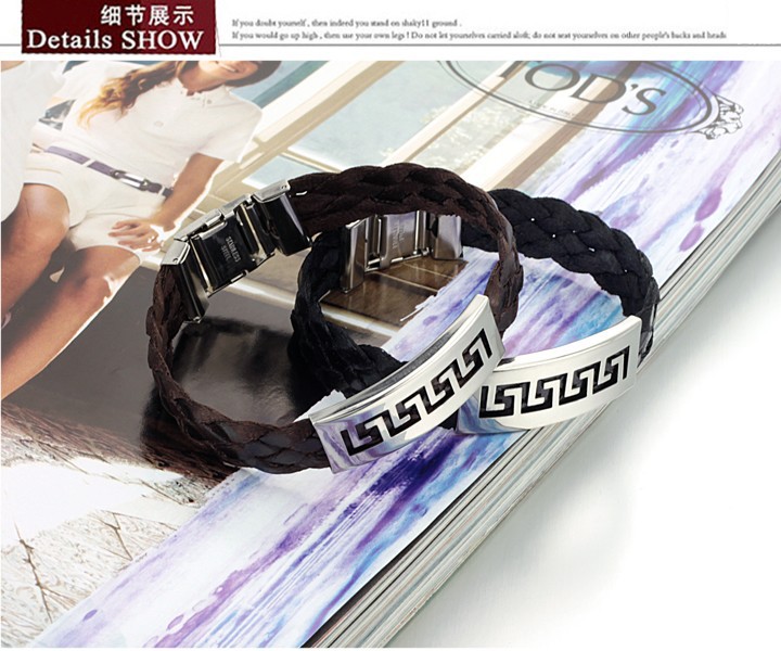 Armband i flätat silke och Rostfritt stål - 4