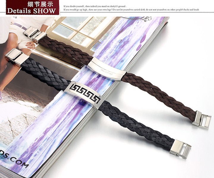 Armband i flätat silke och Rostfritt stål - 5