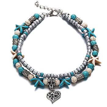 Ankelkedja "Heart and Starfish" med Silverpläterad kedja