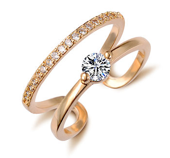 Ring med en större och många små Cubis Zirconia och i 18K Roséguldplätering
