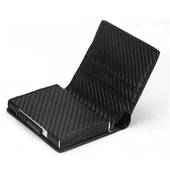 Korthållare med smart automatisk funktion i läder - Carbon Black -med rfid blockering!