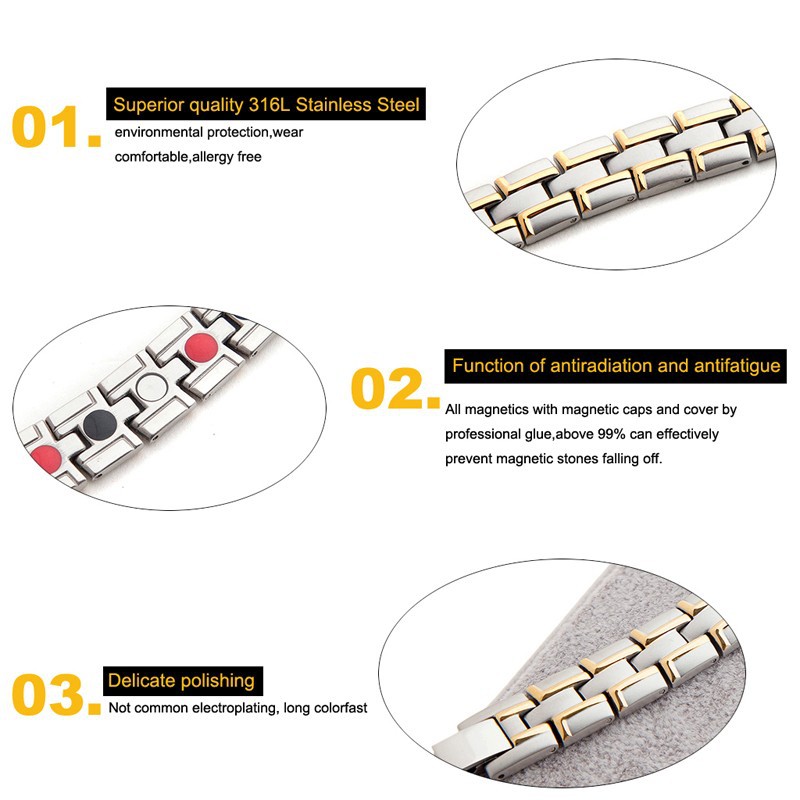 Magnetarmband i rostfritt stål med 18K Guldplätering - 3
