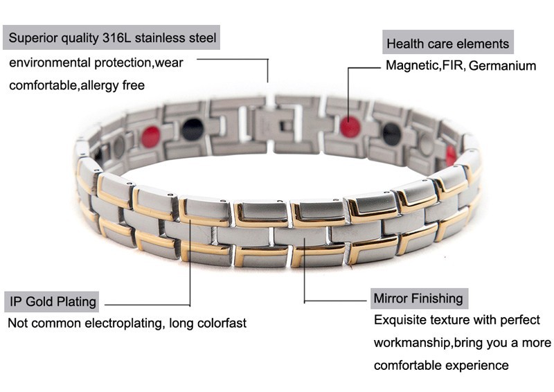 Magnetarmband i rostfritt stål med 18K Guldplätering - 2