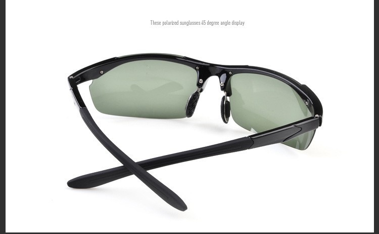 AOFLY Sunglasses -Bright black frame & Dark green lens - 3