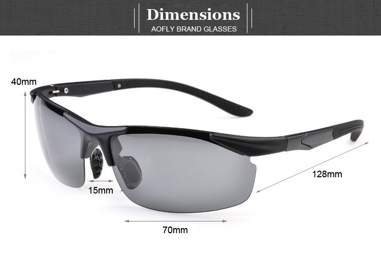 AOFLY Sunglasses -Bright black frame & Dark green lens - 4
