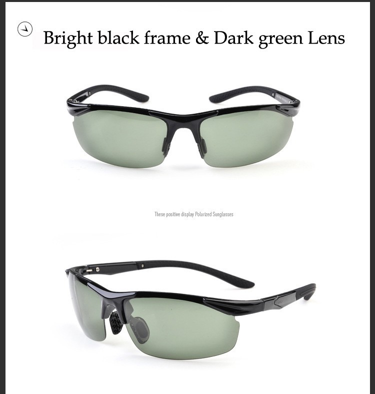 AOFLY Sunglasses -Bright black frame & Dark green lens - 2