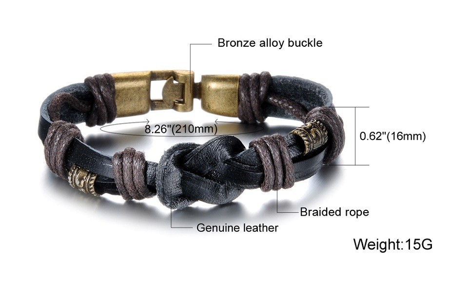 Läderarmband med bl.a repdetaljer i brunt -Antik Brons - 8