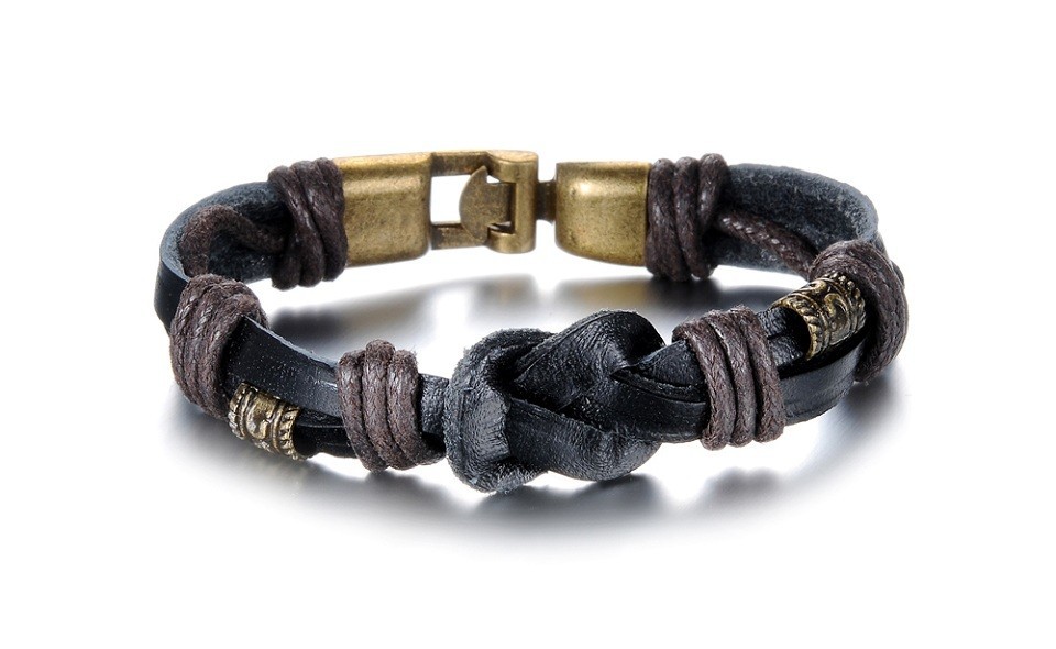 Läderarmband med bl.a repdetaljer i brunt -Antik Brons - 2