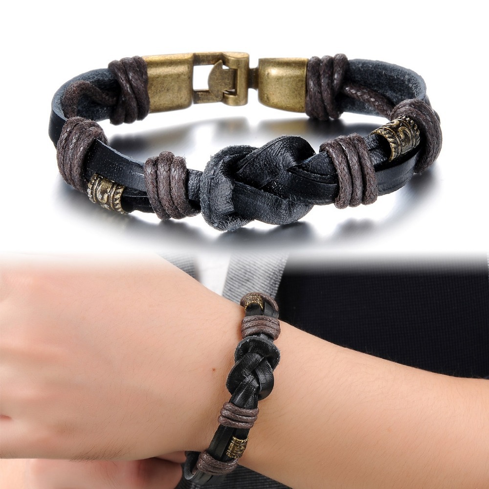 Läderarmband med bl.a repdetaljer i brunt -Antik Brons - 3