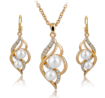 Smyckeset med Austrian Crystals och Simulated Pearls - 18K Roséguldplätering och vita Pärlor