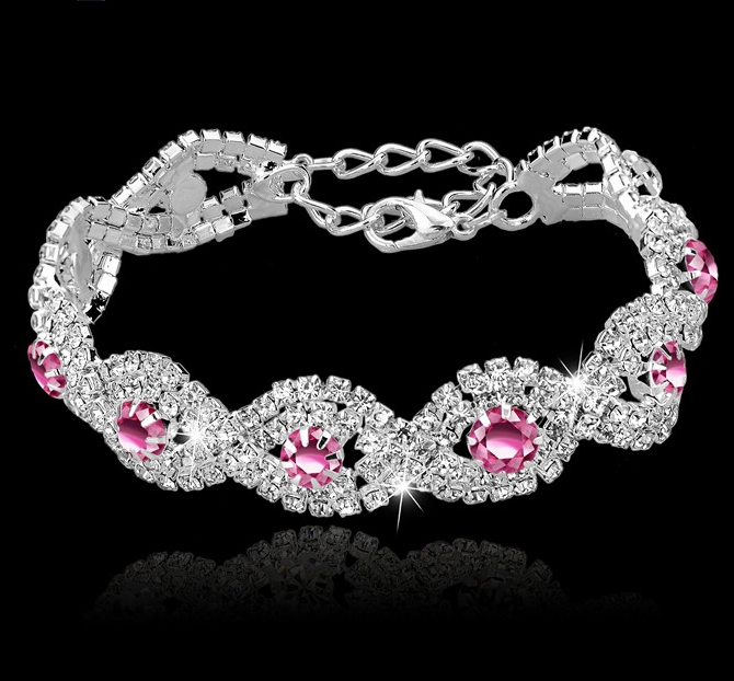 Armband med Cubic Zirconia och Austrian Crystals samt i 925 Sterling Silverplätering -Rosa stenar - 2