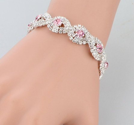 Armband med Cubic Zirconia och Austrian Crystals samt i 925 Sterling Silverplätering -Rosa stenar - 3
