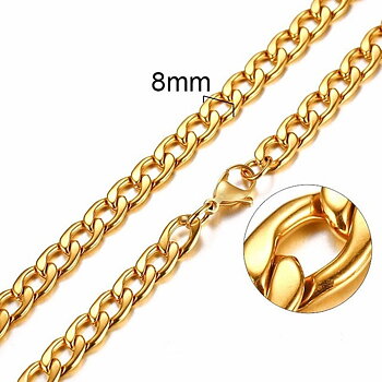 Pansarlänk "Cuban" i rostfritt stål med 18K Guldplätering 8mm -60 cm