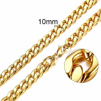 Pansarlänk "Cuban" i rostfritt stål med 18K Guldplätering 10mm -60 cm