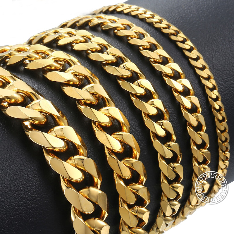 Pansarlänk -Armband i rostfritt stål -Guld 11mm - 2
