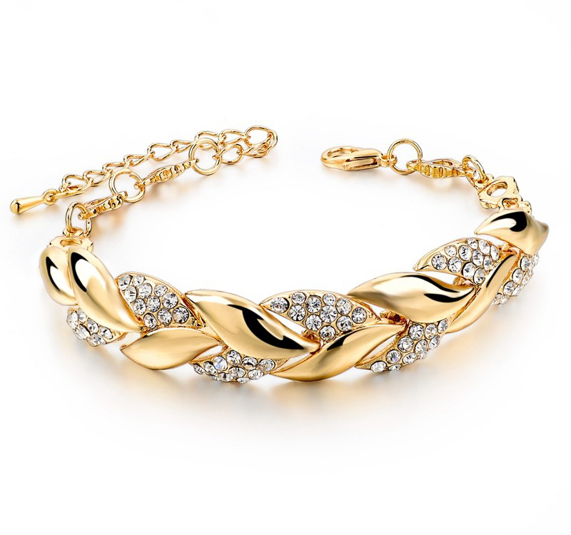 Armband "Braided leaf" med Austrian Crystals och i 18 K Guldplätering