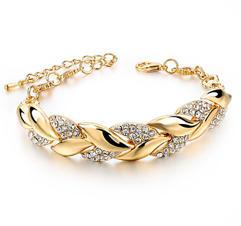 Armband "Braided leaf" med Austrian Crystals och i 18 K Guldplätering