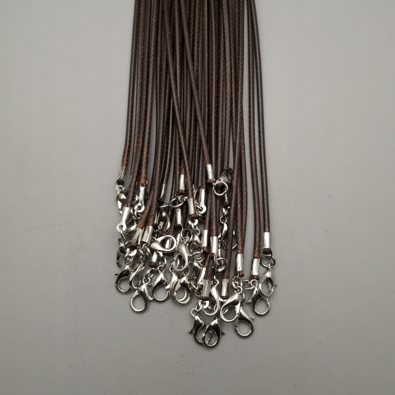 Läderrem Brun -vaxad 1,5mm resp. 2mm -längd 45cm + 5cm förlängningskedja - 2