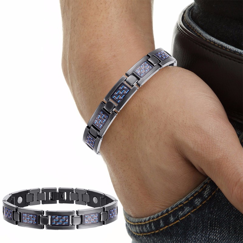Magnetarmband i Titanium och med blå kolfibrer - 9