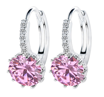 Örhängen med flera små vita Cubic Zirconia och en större Cubic Zirconia i Rosa samt i 18 K Vit Guldplätering