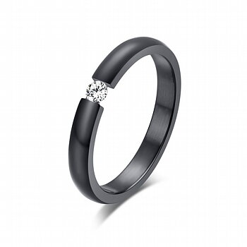 Ring i rostfritt stål med Cubic Zirconia -Svart