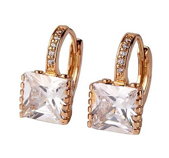 Örhängen "Square" med Cubic Zirconia och i 18K Roséguldplätering 