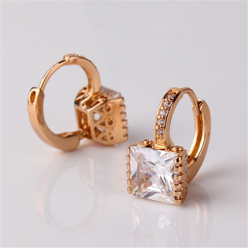 Örhängen "Square" med Cubic Zirconia och i 18K Roséguldplätering  - 2