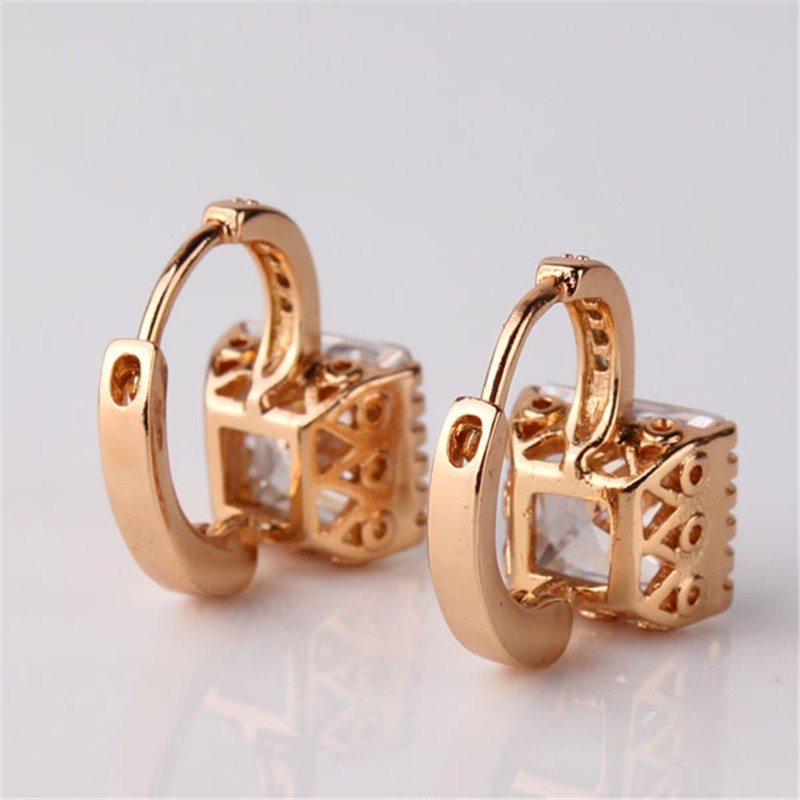 Örhängen "Square" med Cubic Zirconia och i 18K Roséguldplätering  - 3