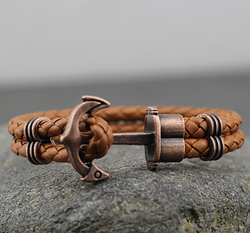Läderarmband "Retro Anchor" -Ljusbrun