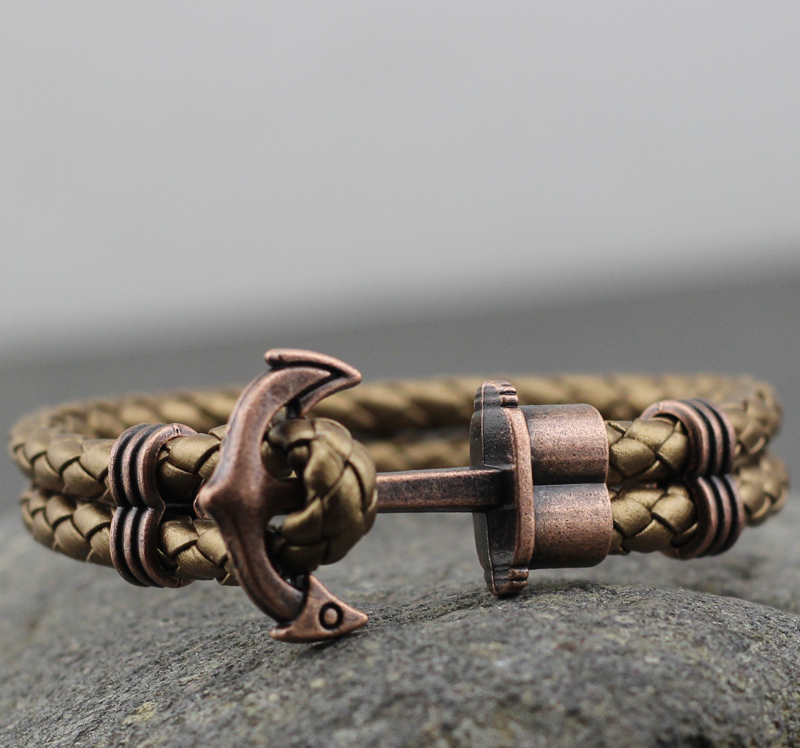 Läderarmband "Retro Anchor" -Gold