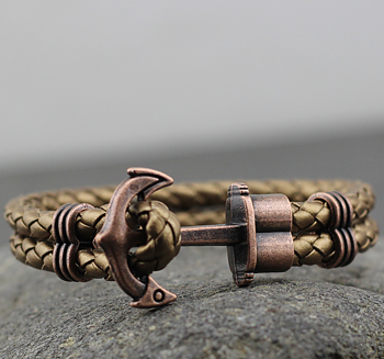Läderarmband "Retro Anchor" -Gold