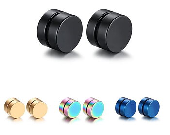 Örhänge "Magnetic Round" i Magnetisk hematit -Unisex