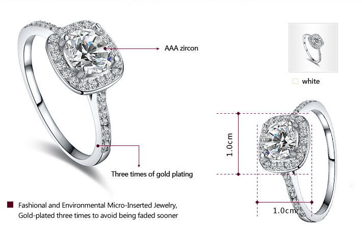 Ring i kvadratiskt utförande med en stor och många små stenar i Cubic Zirconia och 925 Sterling Silverplätering - 6