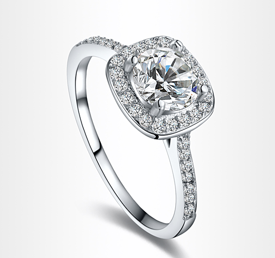 Ring i kvadratiskt utförande med en stor och många små stenar i Cubic Zirconia och 925 Sterling Silverplätering - 2