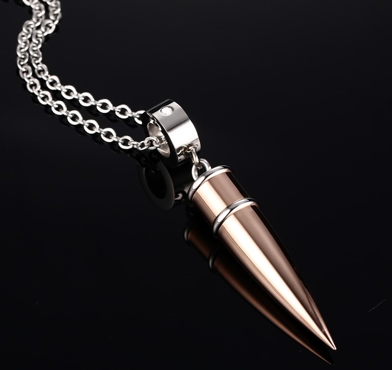 Halsband "Punk Rock Bullet" i rostfritt stål -Finns i Guld, Silver och Svart - 3