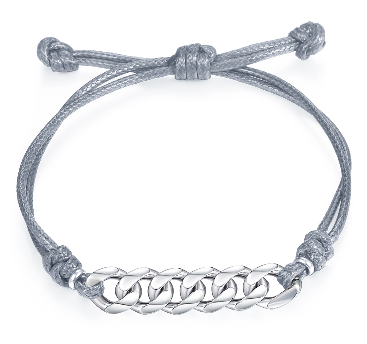Armband "Curb" i Rostfritt stål och med vaxad rem - Grå