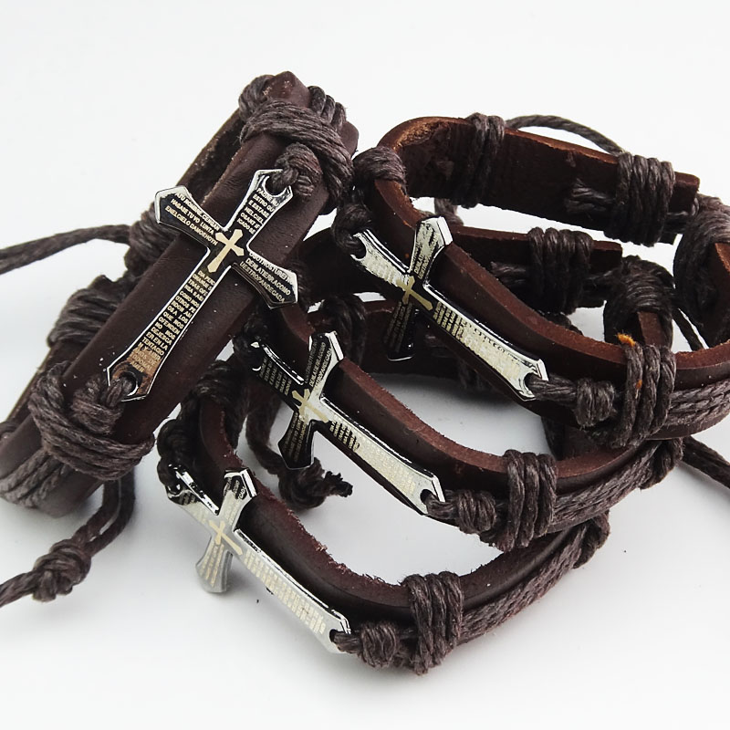 Armband "Cross" i Läder och rostfritt stål - 2