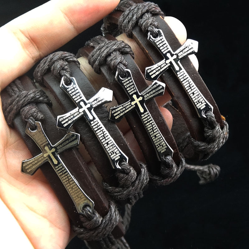 Armband "Cross" i Läder och rostfritt stål - 3