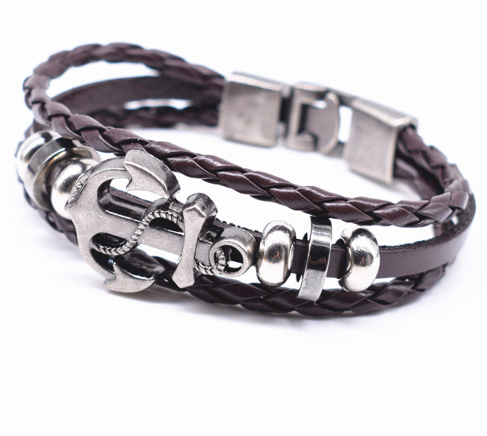 Läderarmband "Anchor" -Brunt