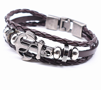 Läderarmband "Anchor" -Brunt