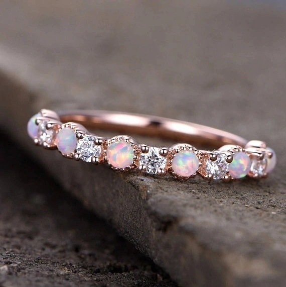 Ring  med små rosa Opalstenar och Cubic Zirconia i 18K Roséguldplätering - 2