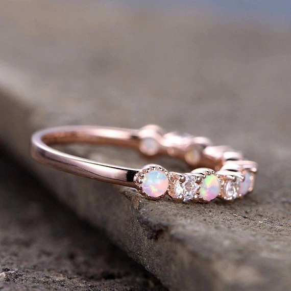 Ring  med små rosa Opalstenar och Cubic Zirconia i 18K Roséguldplätering - 3