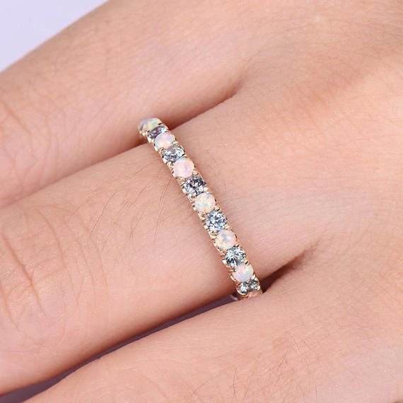 Ring  med små rosa Opalstenar och Cubic Zirconia i 18K Roséguldplätering - 6