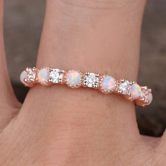 Ring  med små rosa Opalstenar och Cubic Zirconia i 18K Roséguldplätering - 5