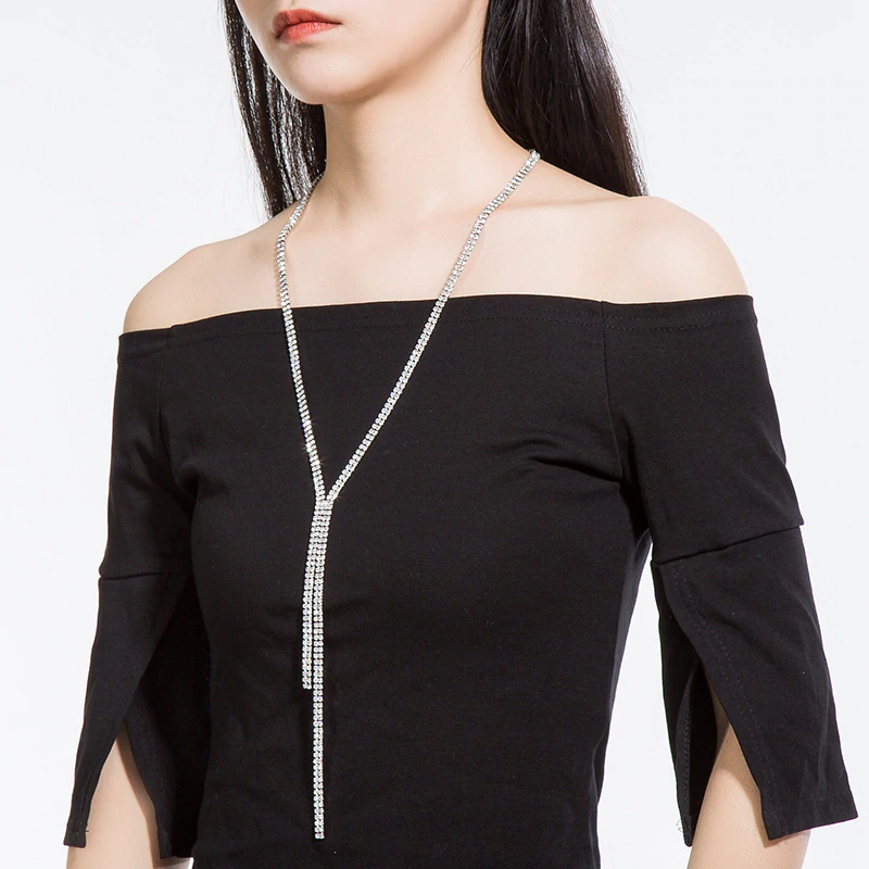 Halsband "Rhinestone Tassel" med strasskristaller och i 925 Sterling Silverplätering - 3