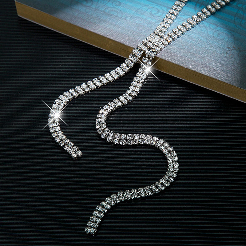 Halsband "Rhinestone Tassel" med strasskristaller och i 925 Sterling Silverplätering - 4