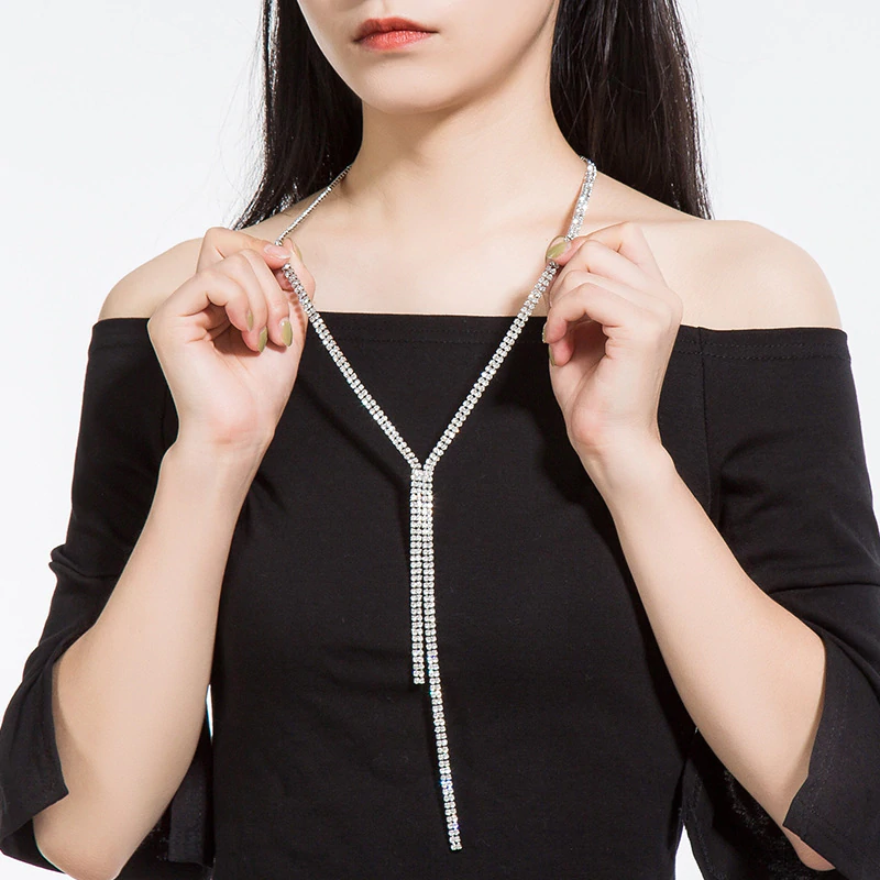 Halsband "Rhinestone Tassel" med strasskristaller och i 925 Sterling Silverplätering - 2