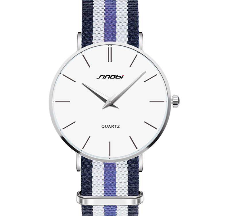 SINOBI Nato strap -Superslimmad klocka -Blå/Vit/Lila
