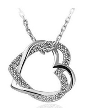 Halsband "Double hearts" med Austrian crystals och silverplätering -Vit - 2