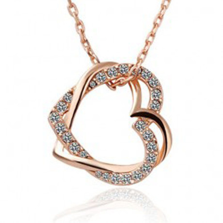 Halsband "Double hearts" med Austrian crystals och guldplätering -Vit - 2